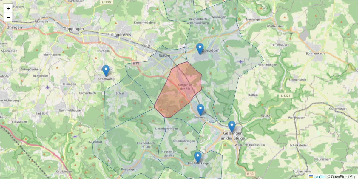 Karte des Postleitzahlen Bereichs  und der umliegenden Postleitzahlen in Deutschland