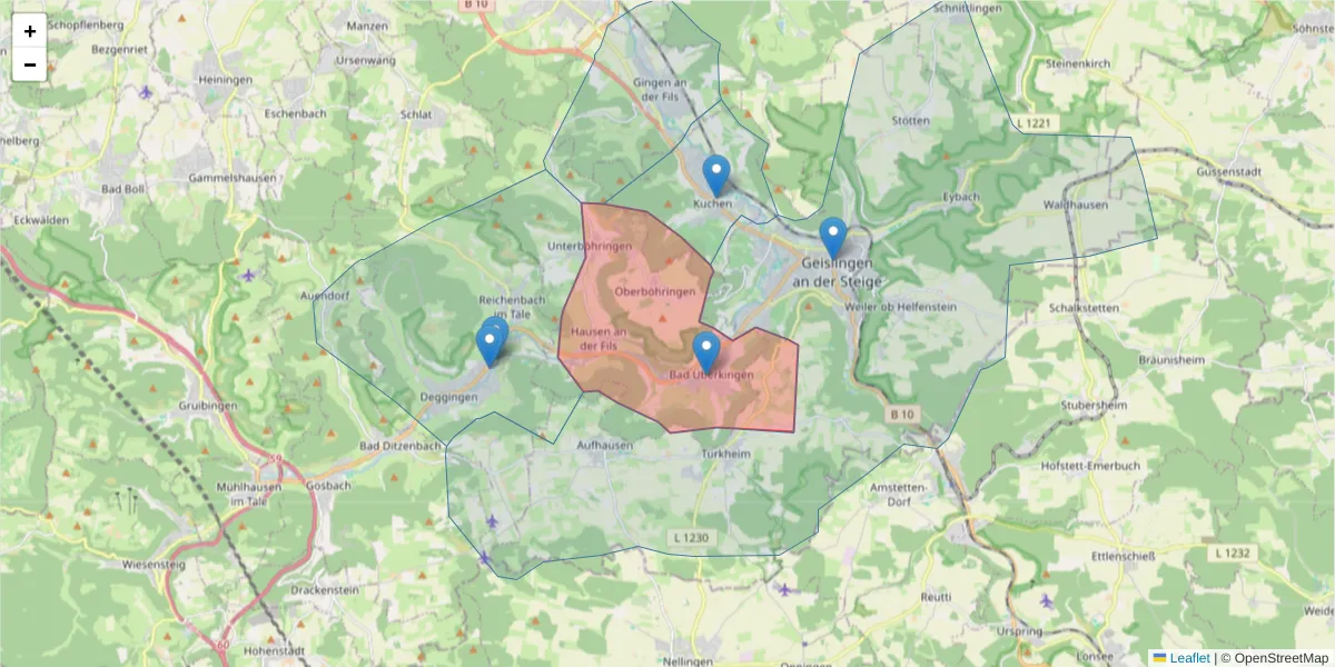Karte des Postleitzahlen Bereichs  und der umliegenden Postleitzahlen in Deutschland