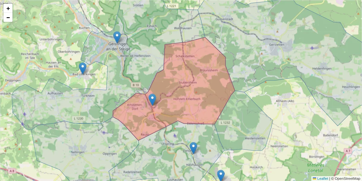 Karte des Postleitzahlen Bereichs  und der umliegenden Postleitzahlen in Deutschland