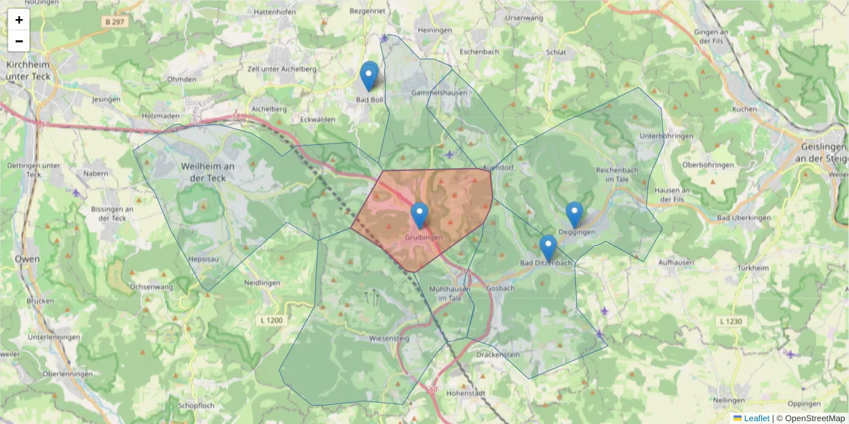 Karte des Postleitzahlen Bereichs  und der umliegenden Postleitzahlen in Deutschland