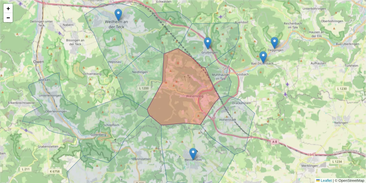 Karte des Postleitzahlen Bereichs  und der umliegenden Postleitzahlen in Deutschland