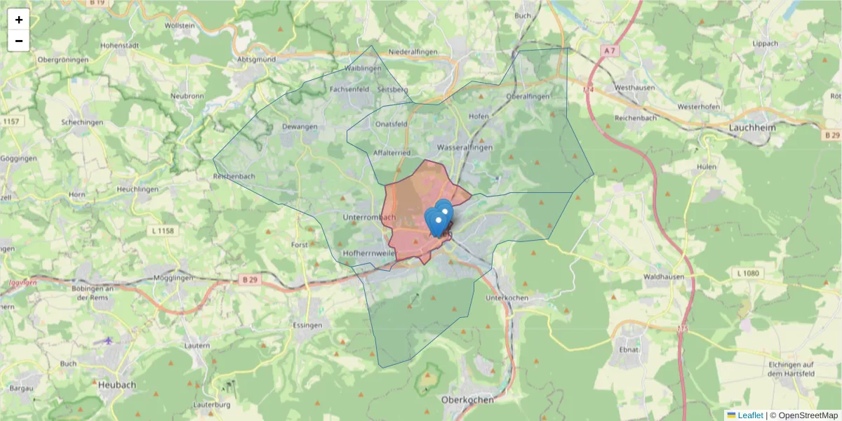 Karte des Postleitzahlen Bereichs  und der umliegenden Postleitzahlen in Deutschland