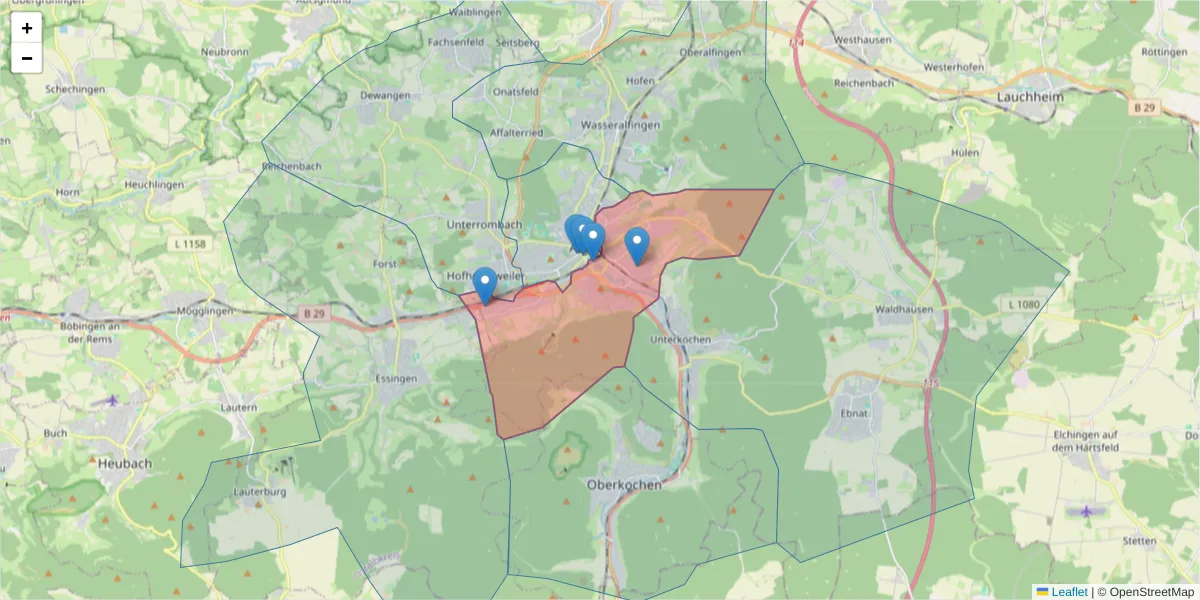 Karte des Postleitzahlen Bereichs  und der umliegenden Postleitzahlen in Deutschland