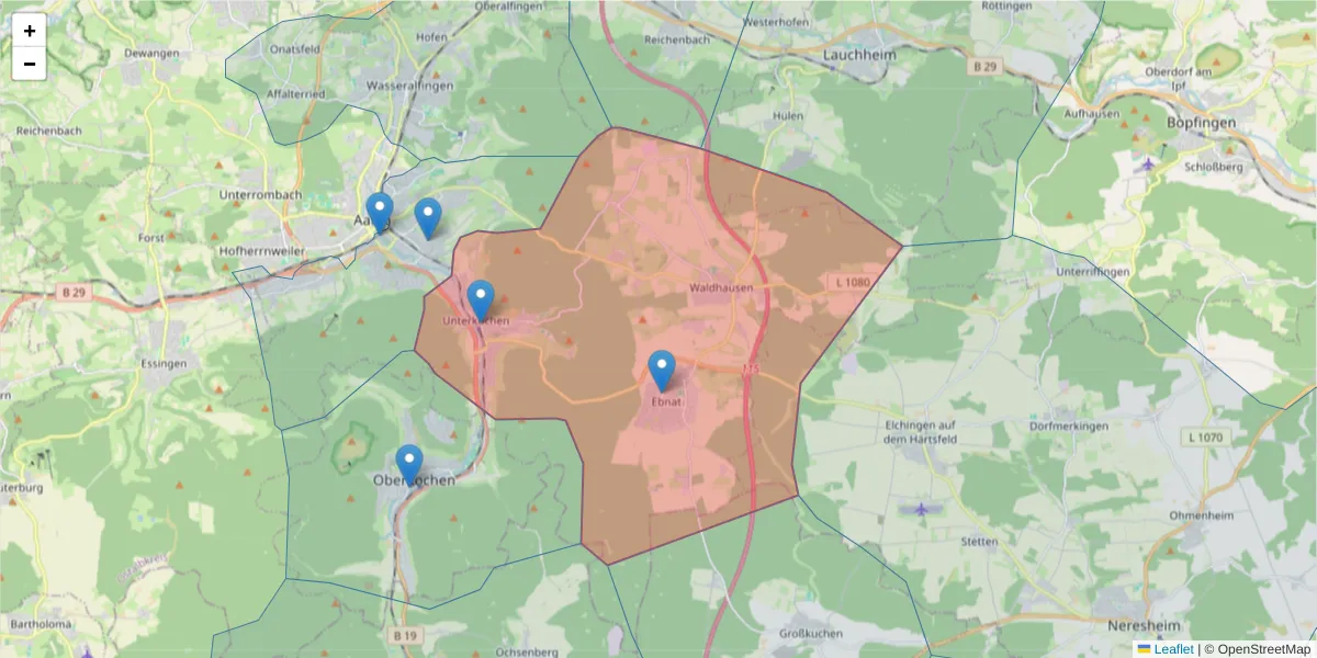 Karte des Postleitzahlen Bereichs  und der umliegenden Postleitzahlen in Deutschland