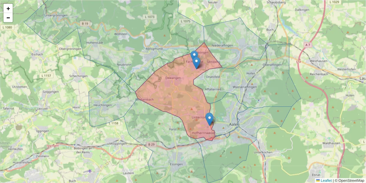 Karte des Postleitzahlen Bereichs  und der umliegenden Postleitzahlen in Deutschland