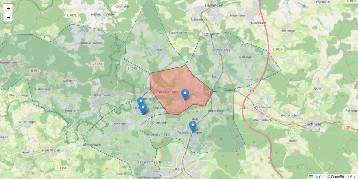 Karte des Postleitzahlen Bereichs  und der umliegenden Postleitzahlen in Deutschland