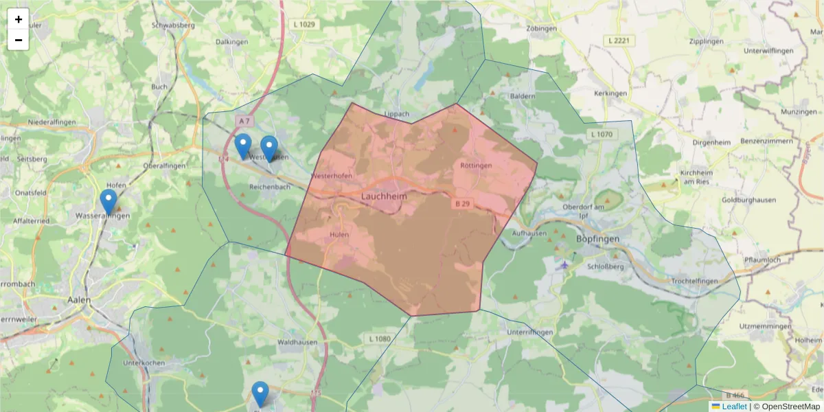 Karte des Postleitzahlen Bereichs  und der umliegenden Postleitzahlen in Deutschland