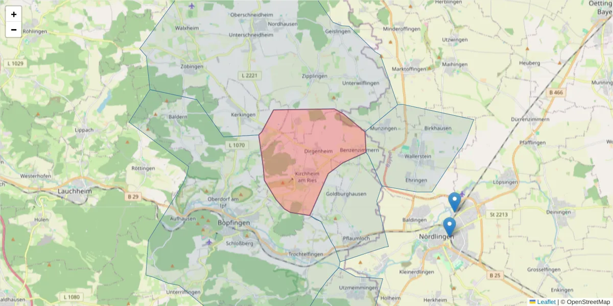 Karte des Postleitzahlen Bereichs  und der umliegenden Postleitzahlen in Deutschland
