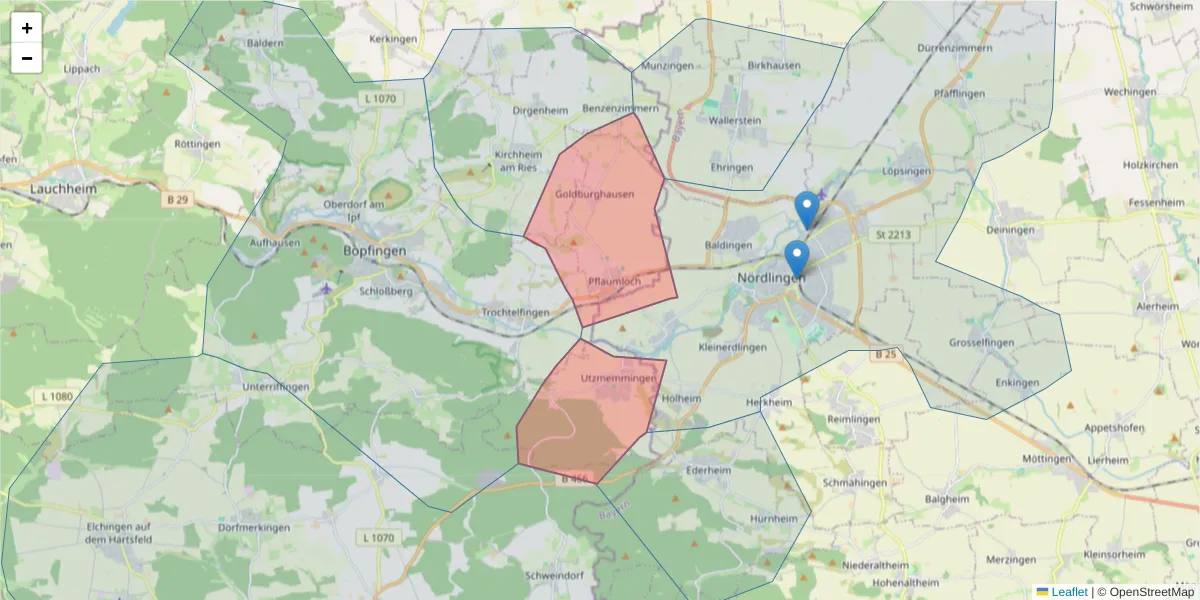 Karte des Postleitzahlen Bereichs  und der umliegenden Postleitzahlen in Deutschland