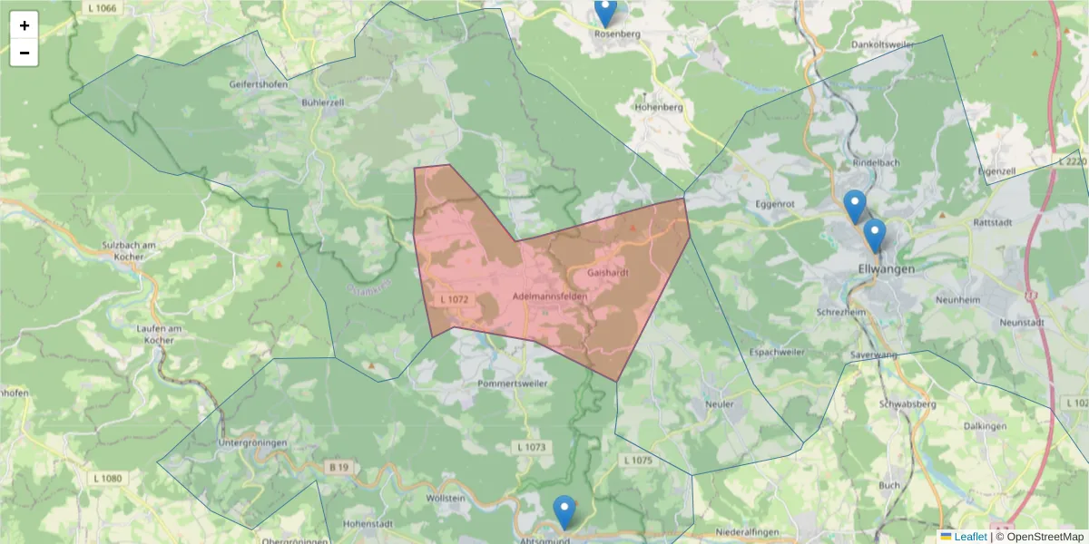 Karte des Postleitzahlen Bereichs  und der umliegenden Postleitzahlen in Deutschland