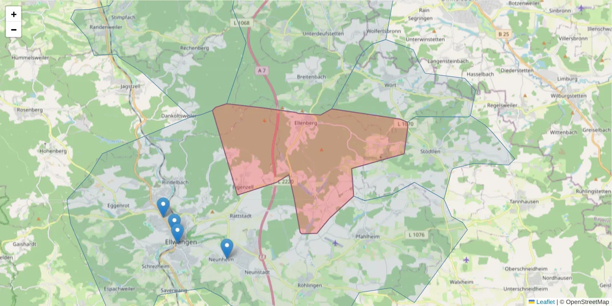 Karte des Postleitzahlen Bereichs  und der umliegenden Postleitzahlen in Deutschland