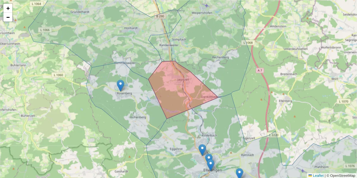 Karte des Postleitzahlen Bereichs  und der umliegenden Postleitzahlen in Deutschland