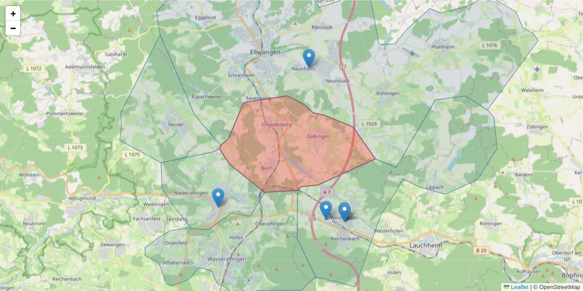 Karte des Postleitzahlen Bereichs  und der umliegenden Postleitzahlen in Deutschland