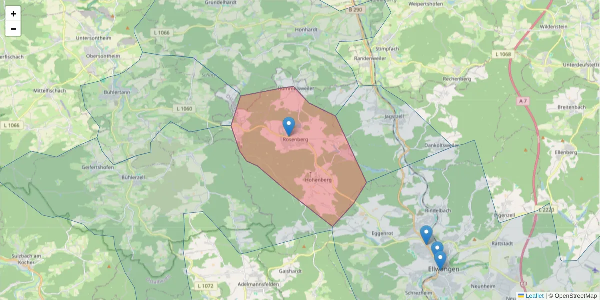 Karte des Postleitzahlen Bereichs  und der umliegenden Postleitzahlen in Deutschland