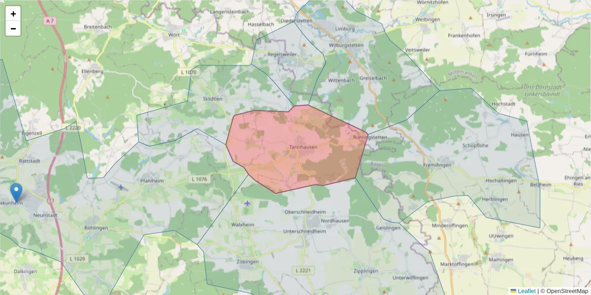 Karte des Postleitzahlen Bereichs  und der umliegenden Postleitzahlen in Deutschland