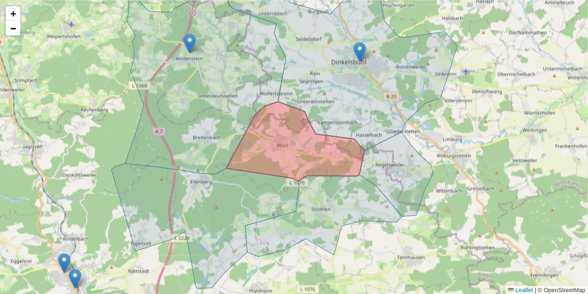 Karte des Postleitzahlen Bereichs  und der umliegenden Postleitzahlen in Deutschland
