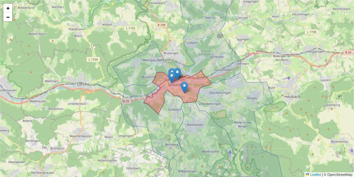 Karte des Postleitzahlen Bereichs  und der umliegenden Postleitzahlen in Deutschland