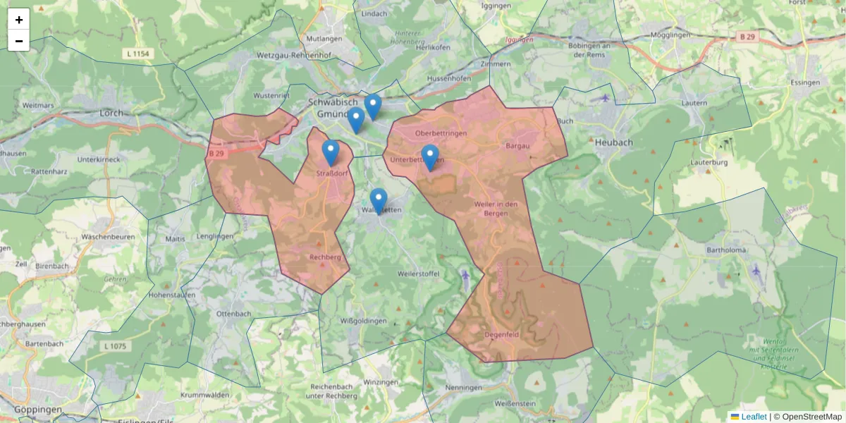 Karte des Postleitzahlen Bereichs  und der umliegenden Postleitzahlen in Deutschland