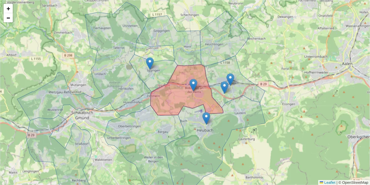 Karte des Postleitzahlen Bereichs  und der umliegenden Postleitzahlen in Deutschland