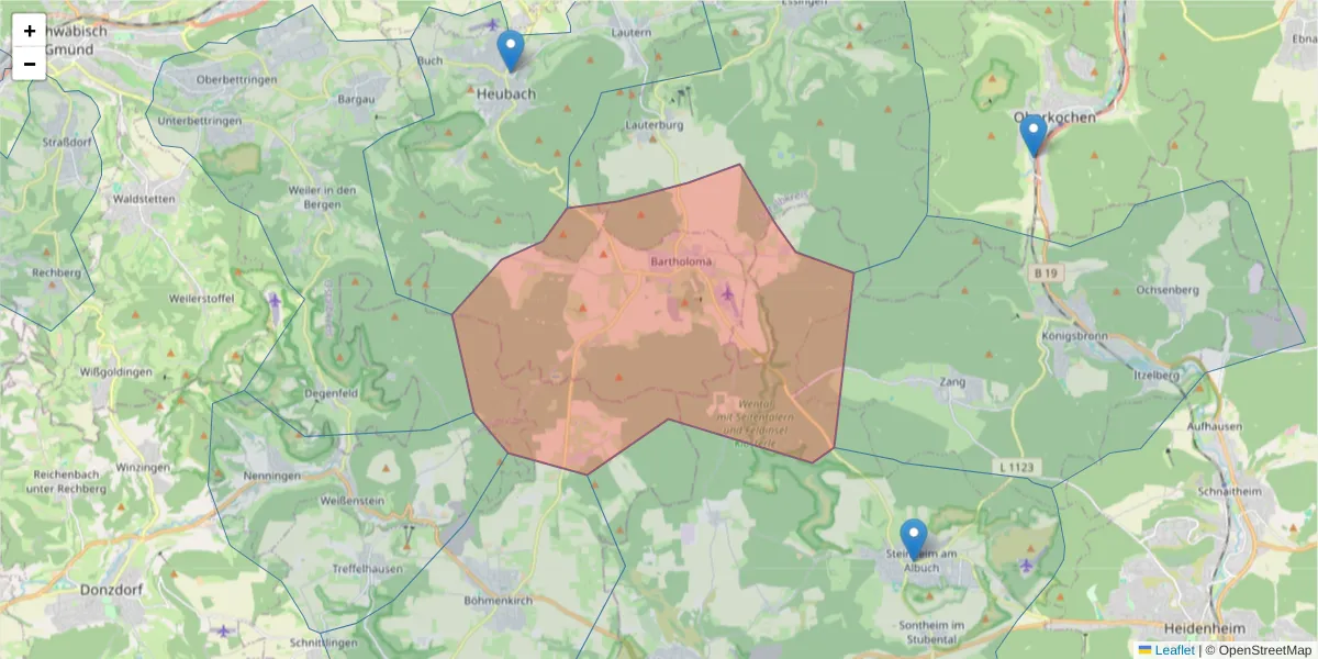 Karte des Postleitzahlen Bereichs  und der umliegenden Postleitzahlen in Deutschland
