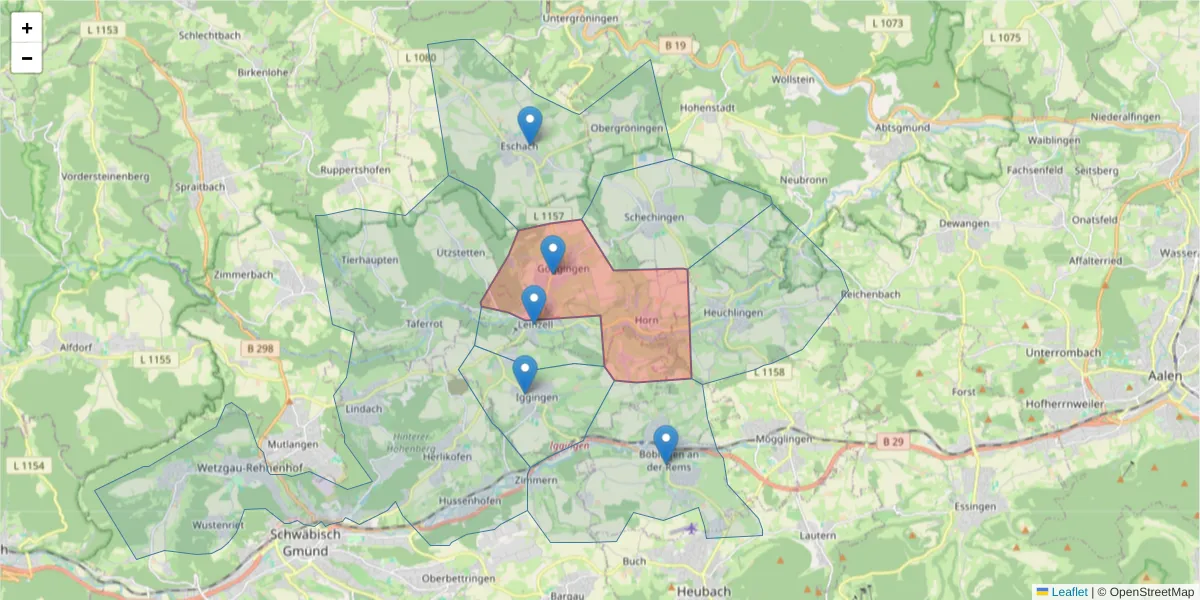 Karte des Postleitzahlen Bereichs  und der umliegenden Postleitzahlen in Deutschland
