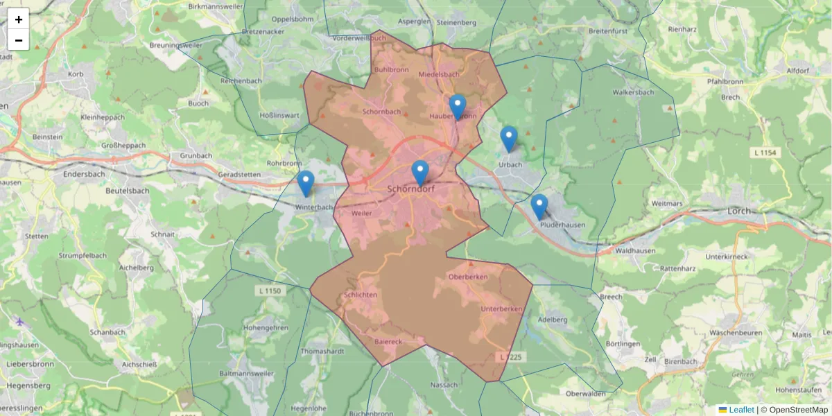 Karte des Postleitzahlen Bereichs  und der umliegenden Postleitzahlen in Deutschland