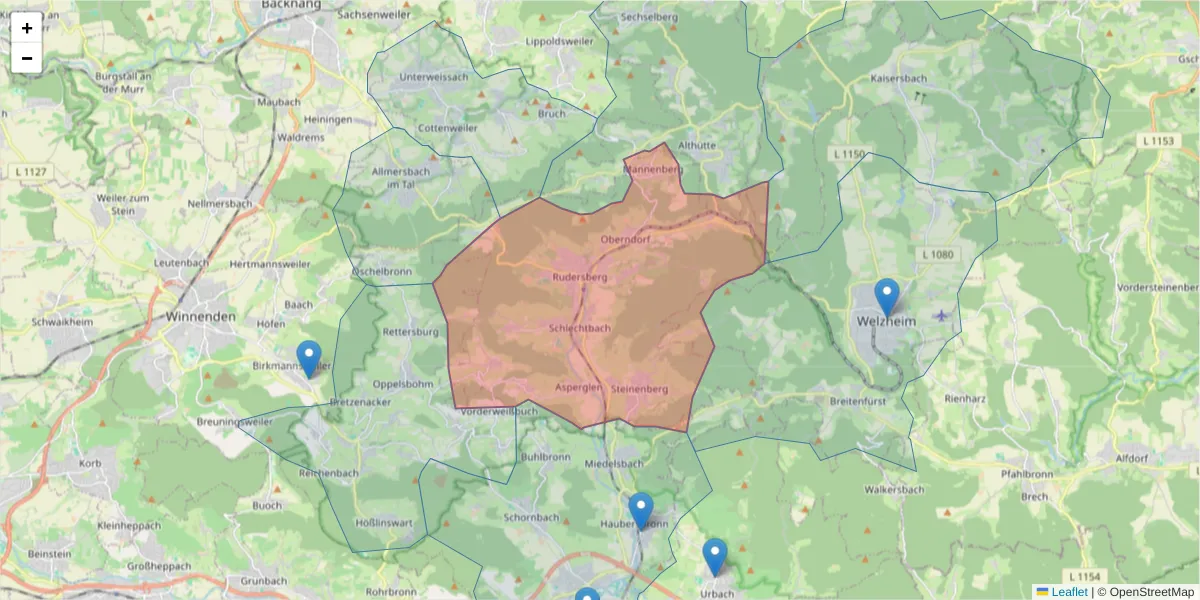 Karte des Postleitzahlen Bereichs  und der umliegenden Postleitzahlen in Deutschland