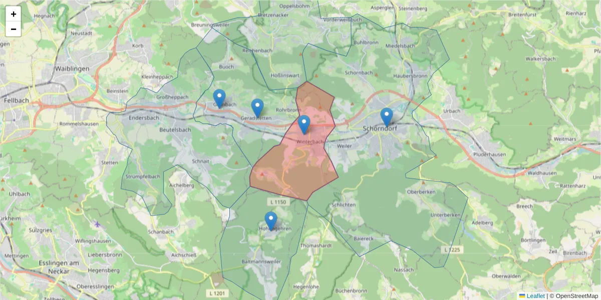 Karte des Postleitzahlen Bereichs  und der umliegenden Postleitzahlen in Deutschland