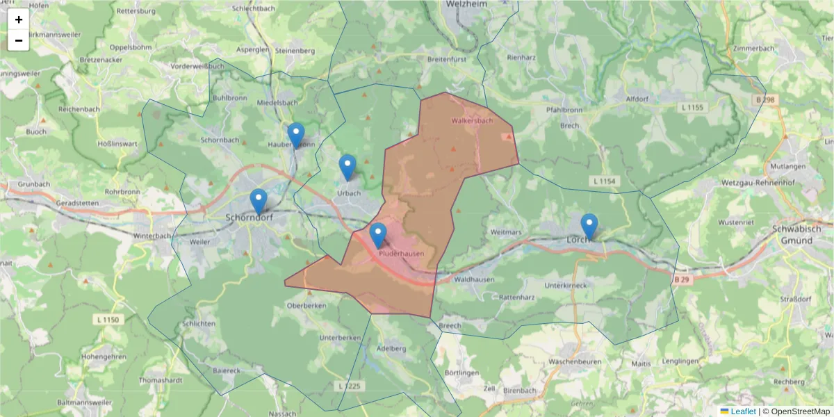 Karte des Postleitzahlen Bereichs  und der umliegenden Postleitzahlen in Deutschland