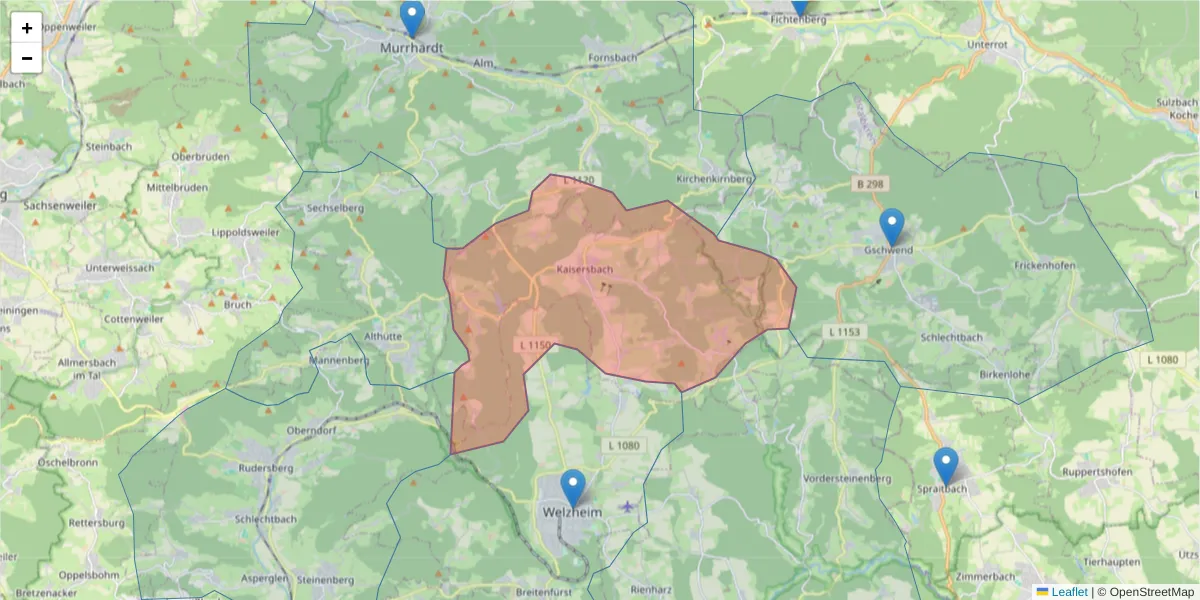 Karte des Postleitzahlen Bereichs  und der umliegenden Postleitzahlen in Deutschland