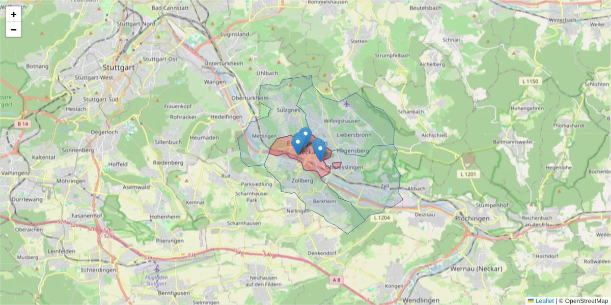 Karte des Postleitzahlen Bereichs  und der umliegenden Postleitzahlen in Deutschland