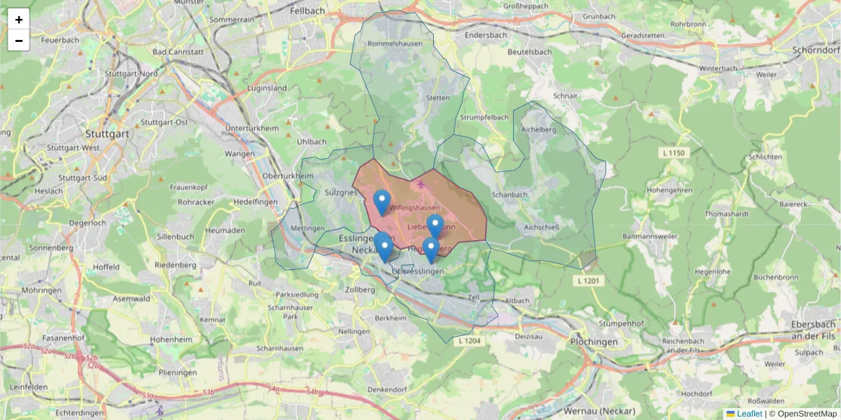 Karte des Postleitzahlen Bereichs  und der umliegenden Postleitzahlen in Deutschland