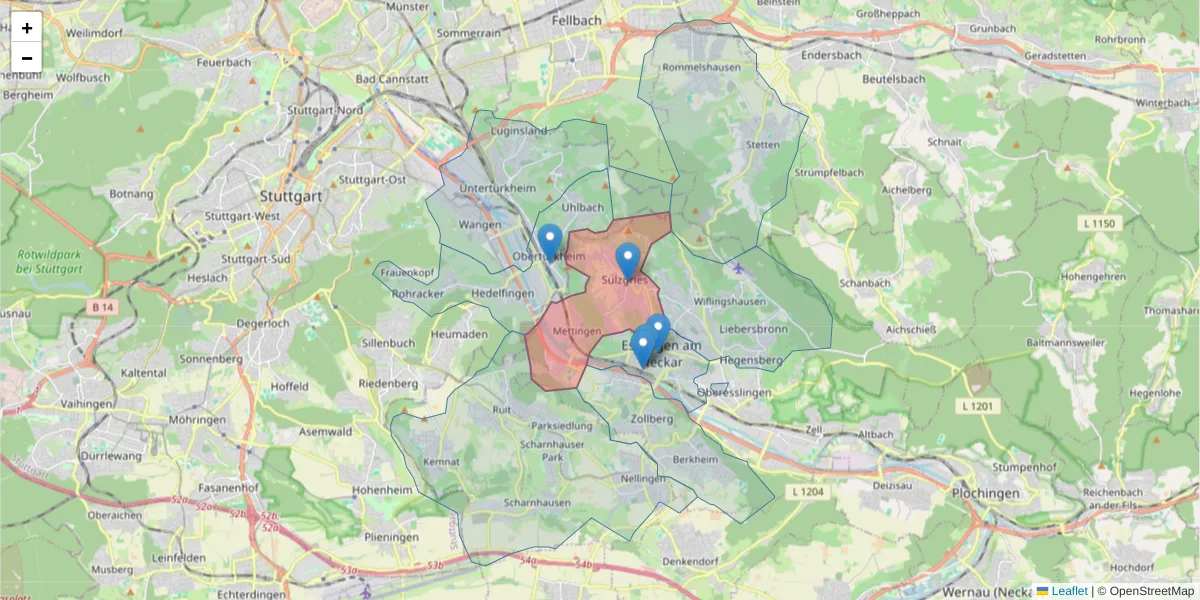 Karte des Postleitzahlen Bereichs  und der umliegenden Postleitzahlen in Deutschland