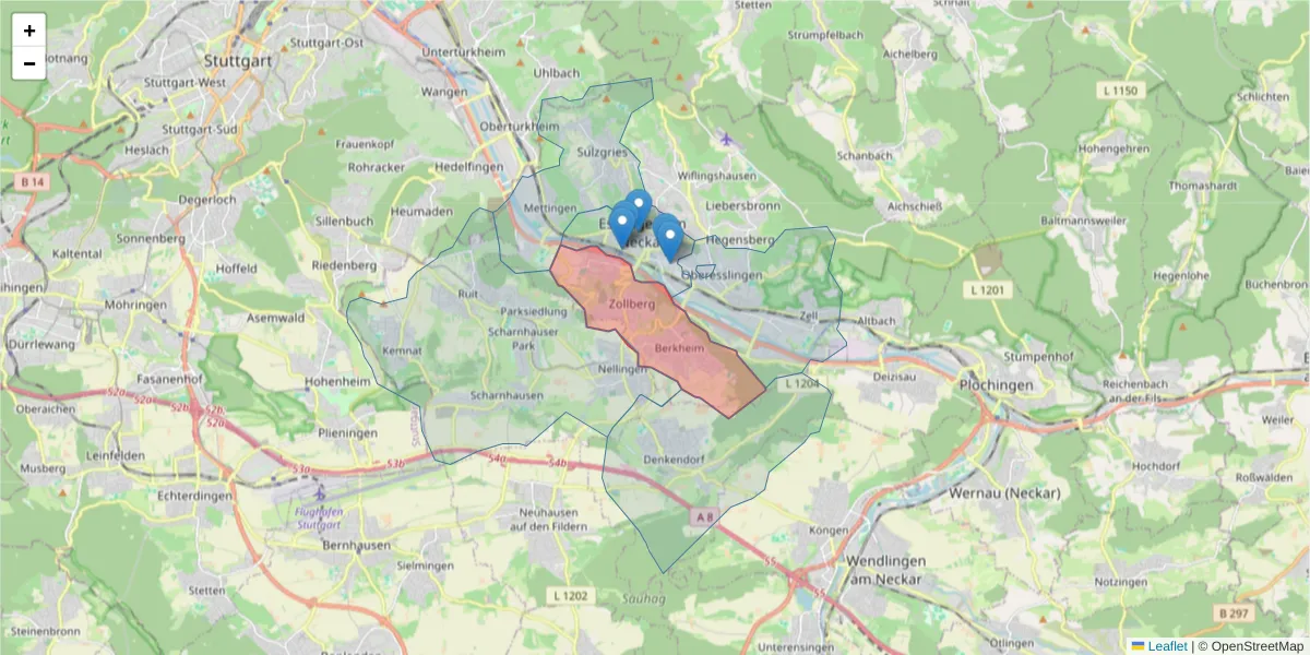 Karte des Postleitzahlen Bereichs  und der umliegenden Postleitzahlen in Deutschland