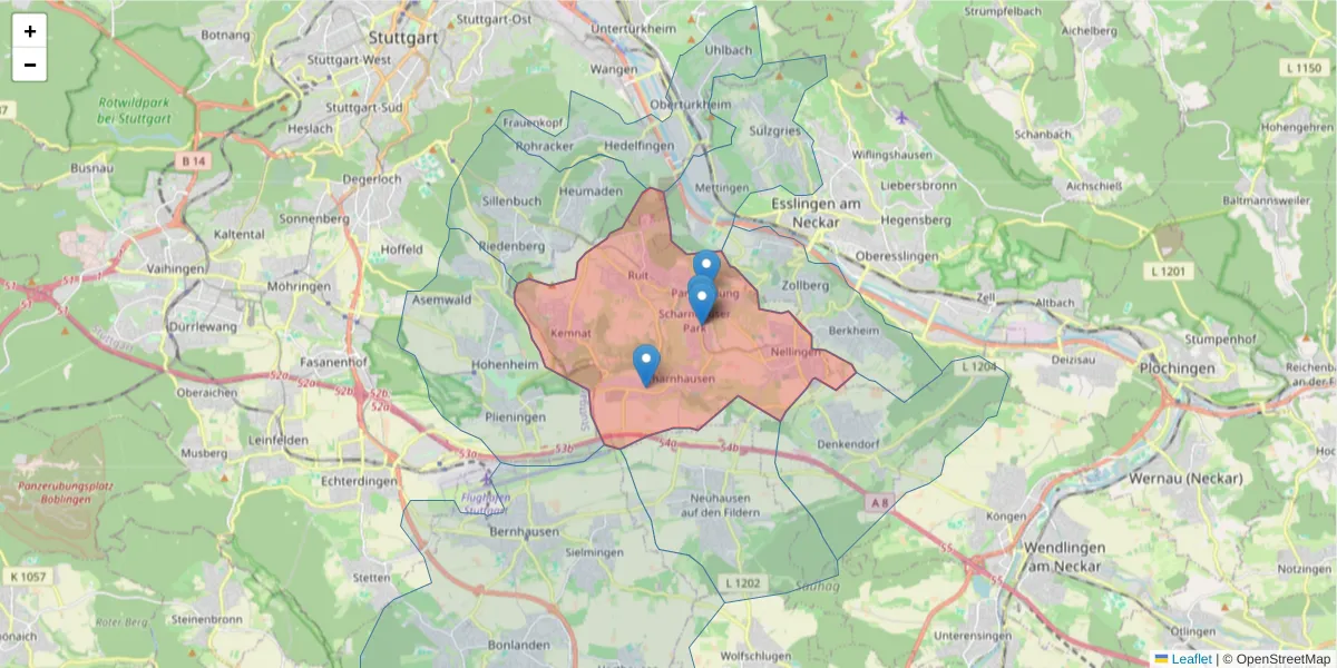 Karte des Postleitzahlen Bereichs  und der umliegenden Postleitzahlen in Deutschland
