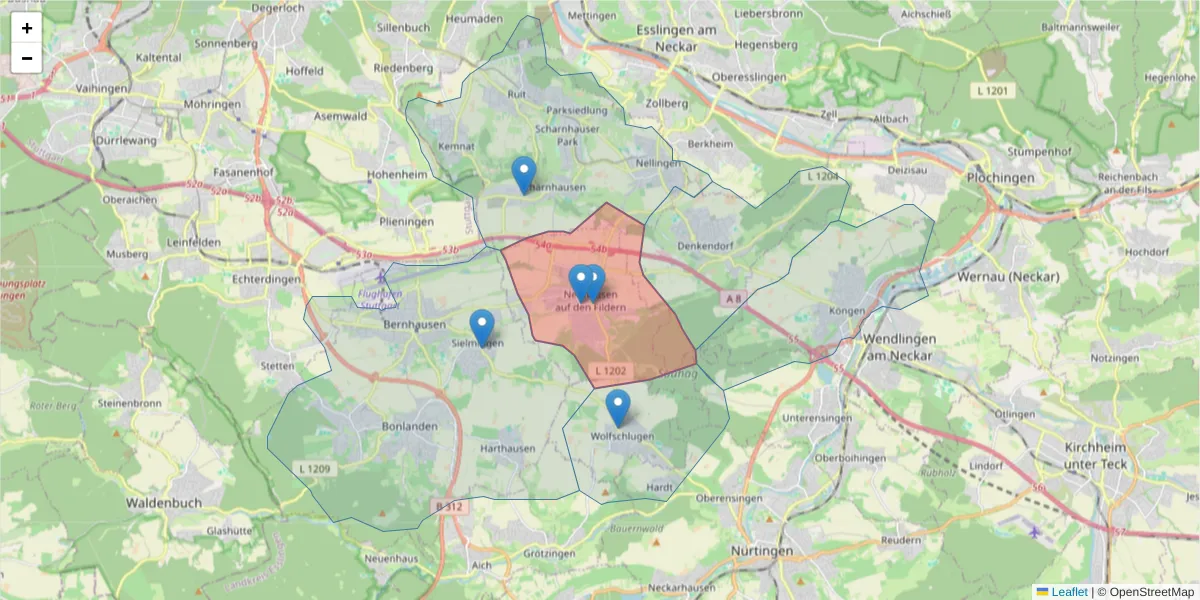 Karte des Postleitzahlen Bereichs  und der umliegenden Postleitzahlen in Deutschland