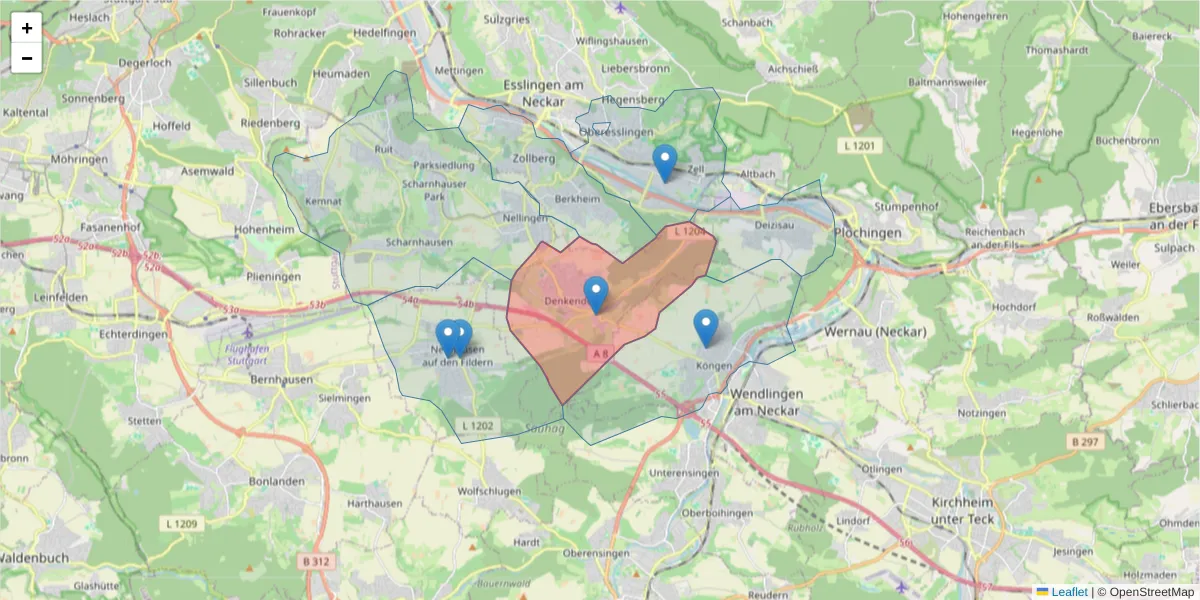 Karte des Postleitzahlen Bereichs  und der umliegenden Postleitzahlen in Deutschland