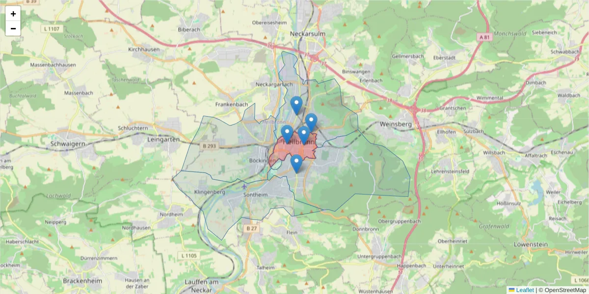 Karte des Postleitzahlen Bereichs  und der umliegenden Postleitzahlen in Deutschland