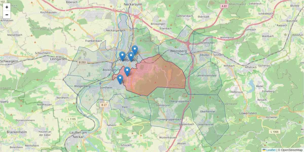 Karte des Postleitzahlen Bereichs  und der umliegenden Postleitzahlen in Deutschland