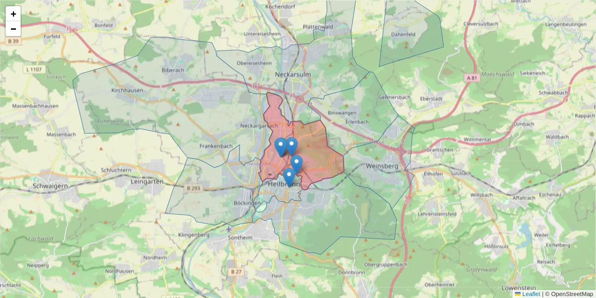 Karte des Postleitzahlen Bereichs  und der umliegenden Postleitzahlen in Deutschland