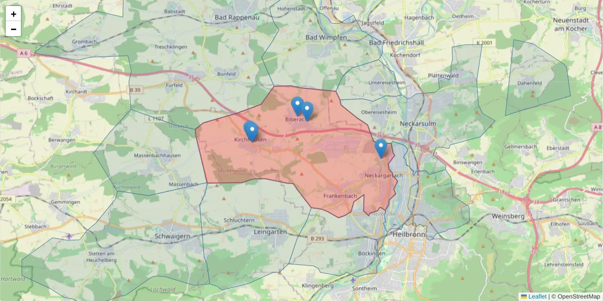Karte des Postleitzahlen Bereichs  und der umliegenden Postleitzahlen in Deutschland