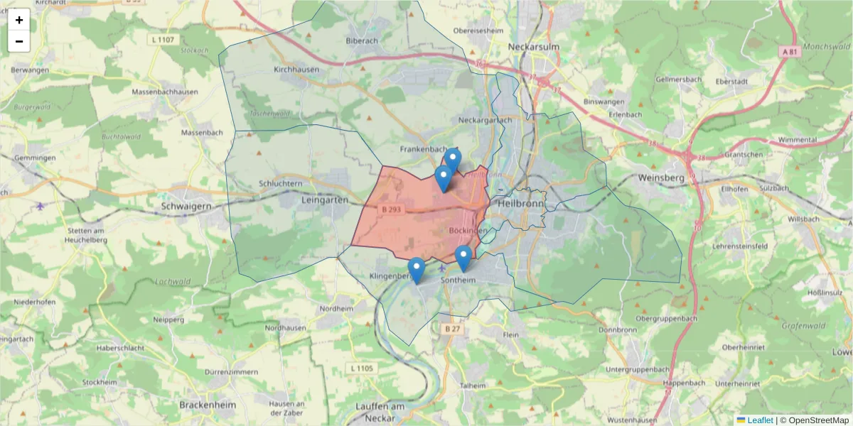 Karte des Postleitzahlen Bereichs  und der umliegenden Postleitzahlen in Deutschland