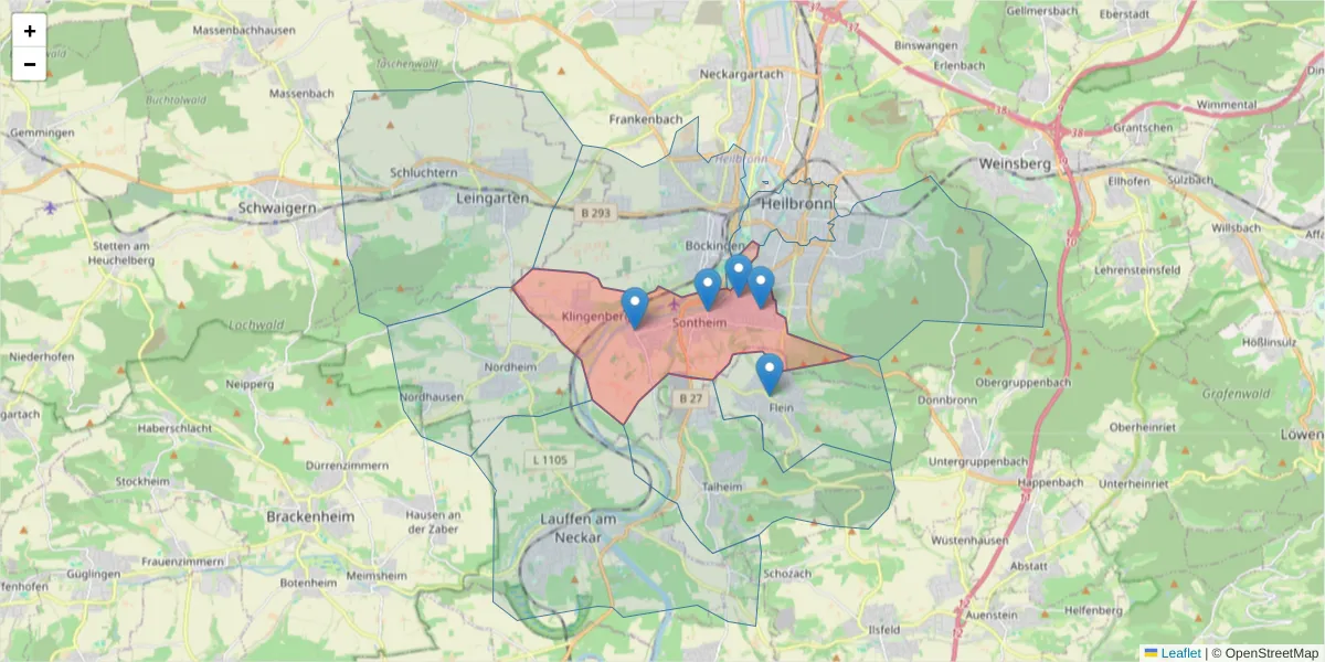 Karte des Postleitzahlen Bereichs  und der umliegenden Postleitzahlen in Deutschland