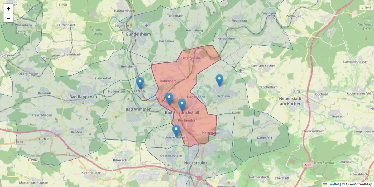 Karte des Postleitzahlen Bereichs  und der umliegenden Postleitzahlen in Deutschland