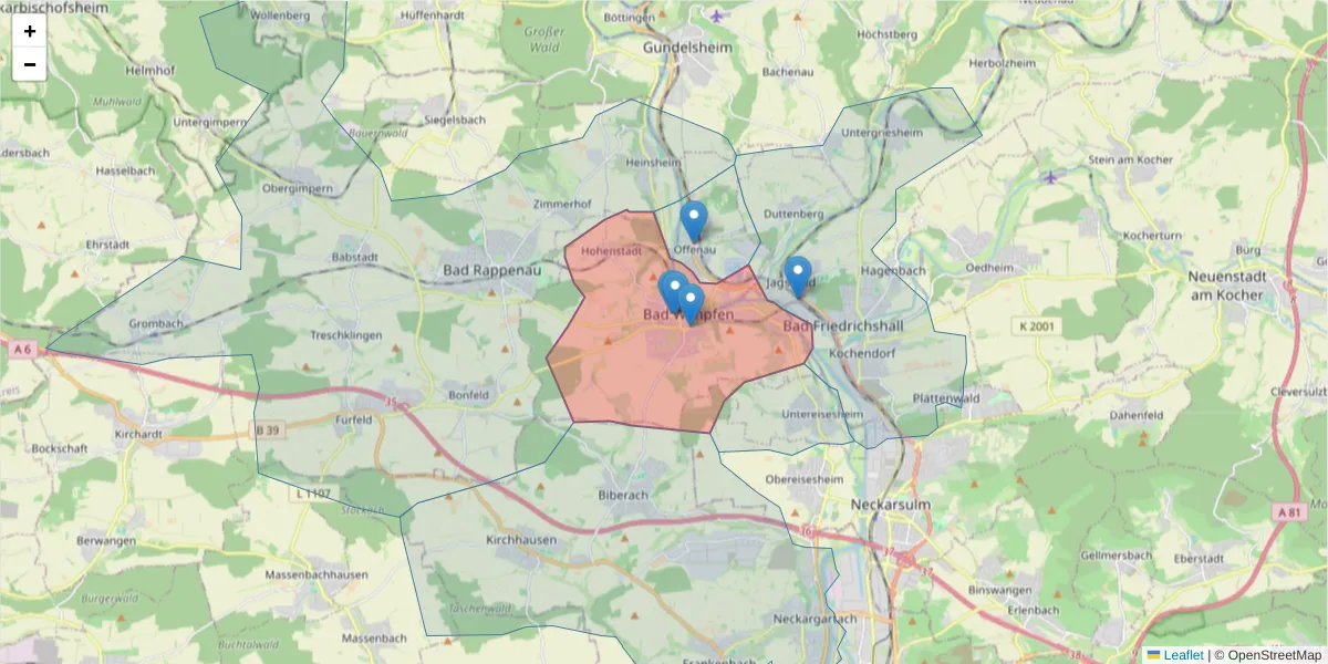 Karte des Postleitzahlen Bereichs  und der umliegenden Postleitzahlen in Deutschland