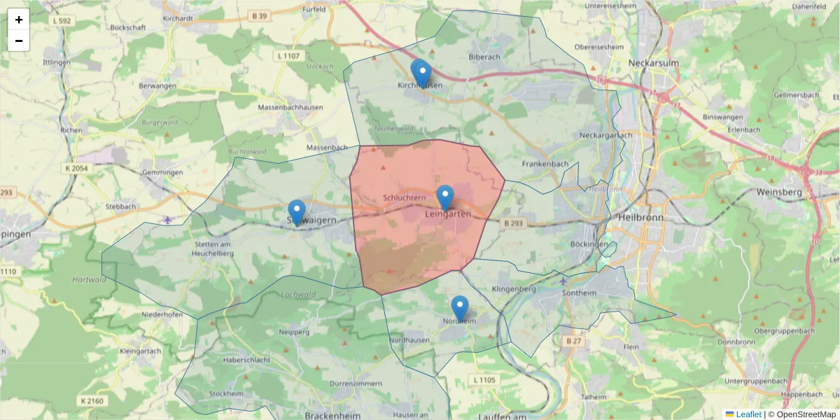 Karte des Postleitzahlen Bereichs  und der umliegenden Postleitzahlen in Deutschland