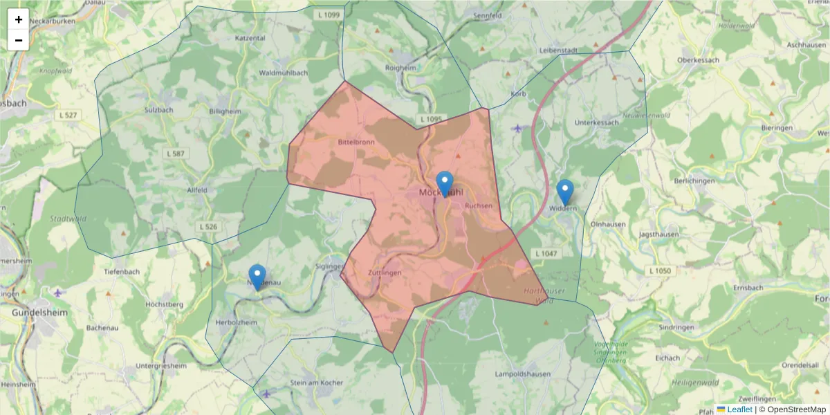 Karte des Postleitzahlen Bereichs  und der umliegenden Postleitzahlen in Deutschland