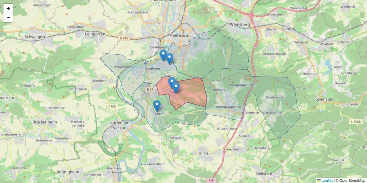 Karte des Postleitzahlen Bereichs  und der umliegenden Postleitzahlen in Deutschland