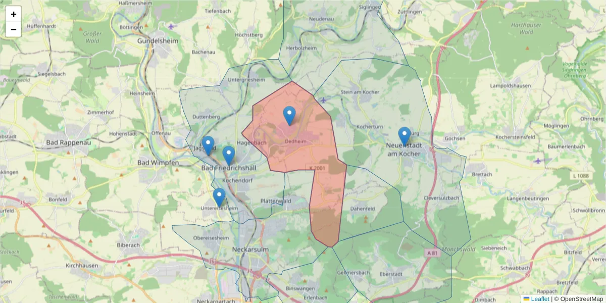 Karte des Postleitzahlen Bereichs  und der umliegenden Postleitzahlen in Deutschland