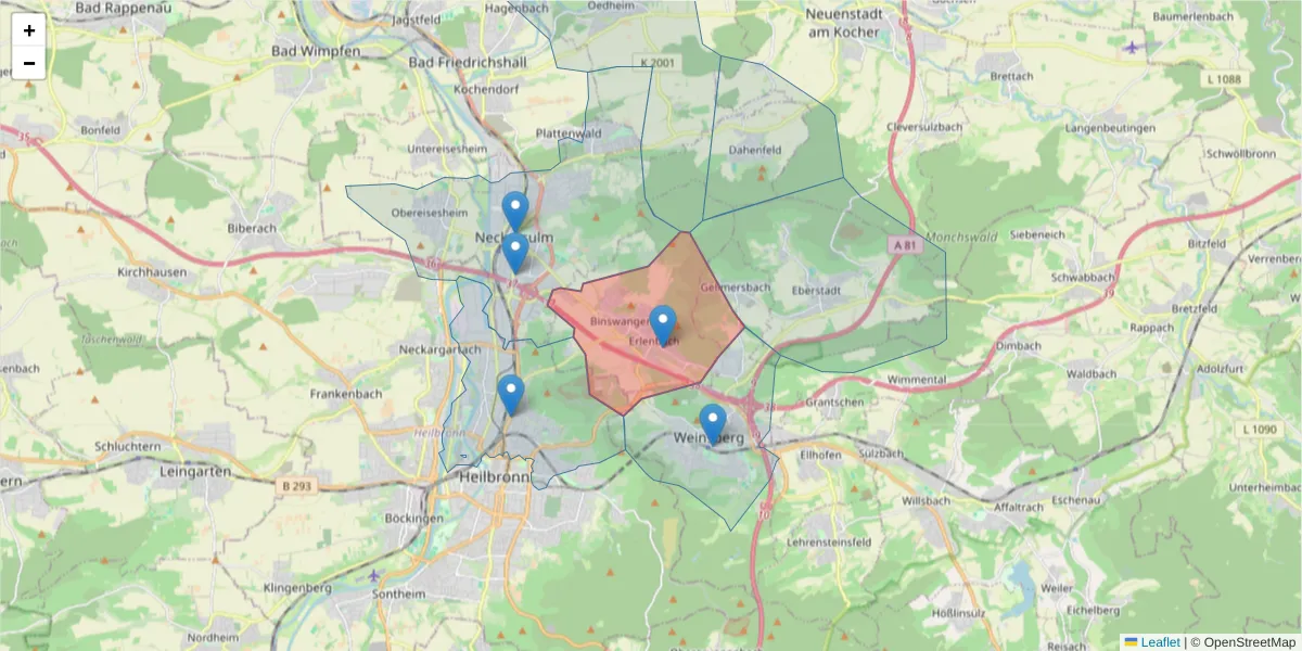Karte des Postleitzahlen Bereichs  und der umliegenden Postleitzahlen in Deutschland
